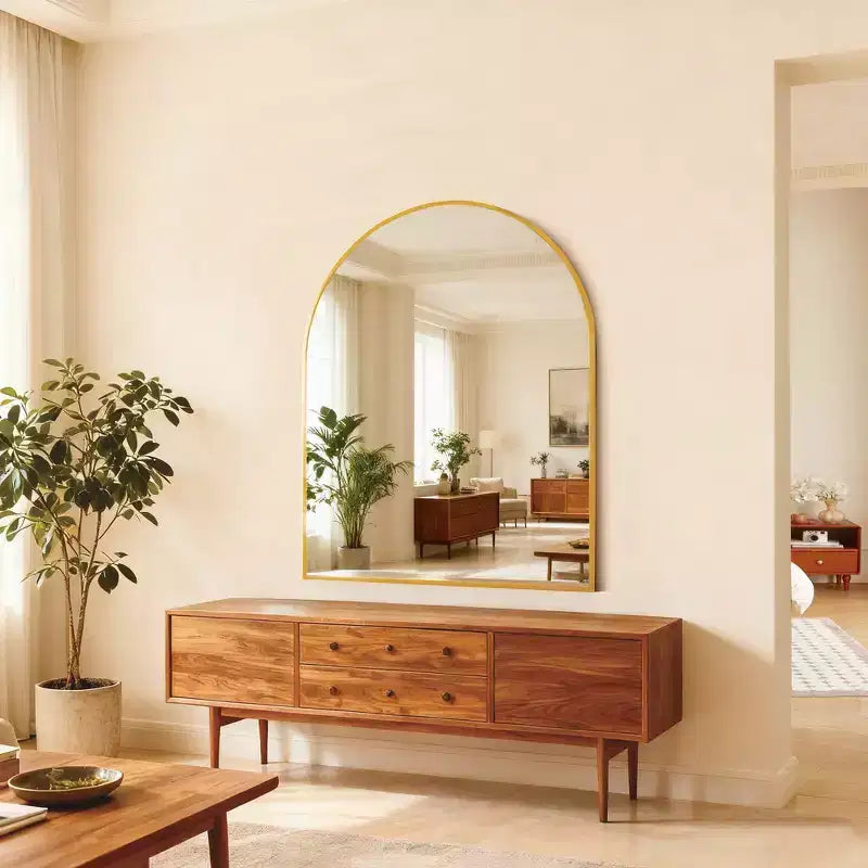 Miroir de salle de bain arqué, Miroir mural avec cadre en métal