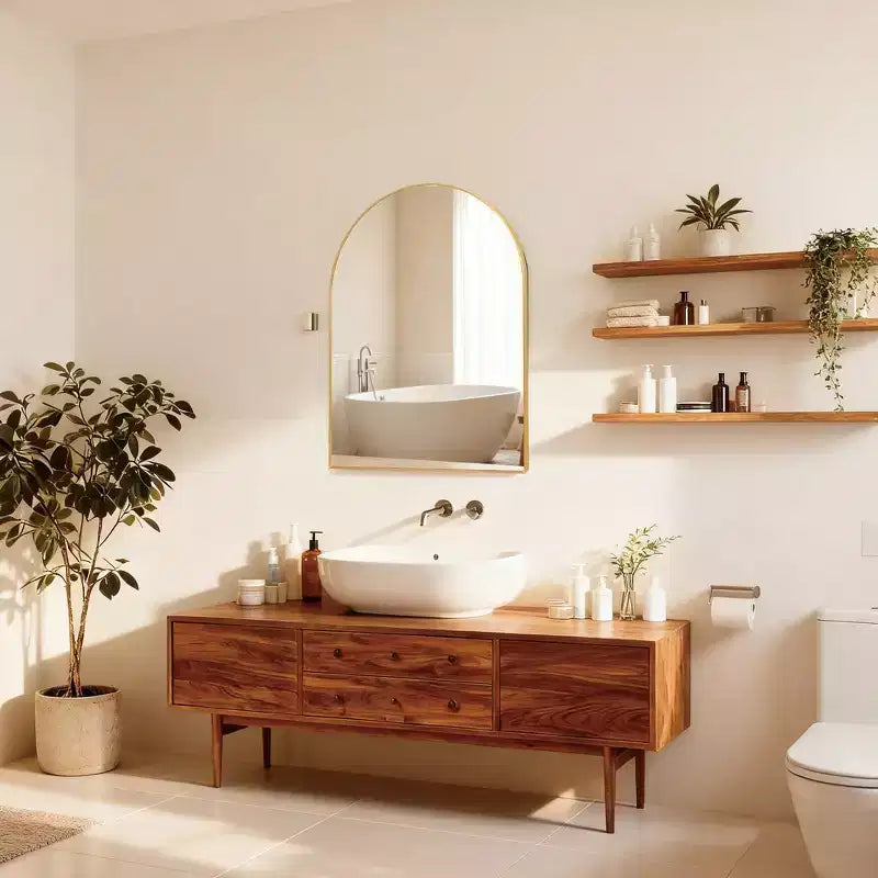 Miroir de salle de bain arqué, Miroir mural avec cadre en métal