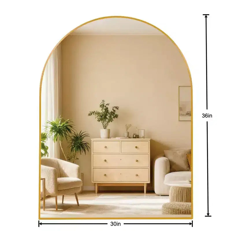 Miroir de salle de bain arqué, Miroir mural avec cadre en métal