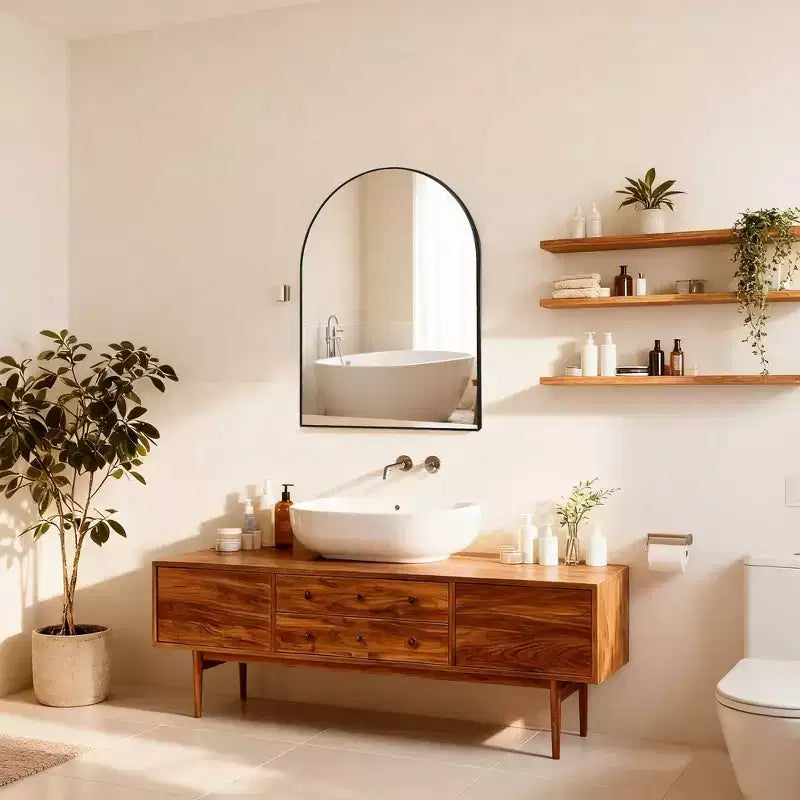 Miroir de salle de bain arqué, Miroir mural avec cadre en métal