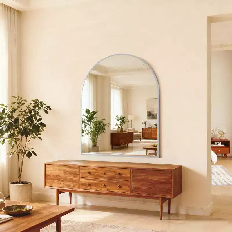 Miroir de salle de bain arqué, Miroir mural avec cadre en métal