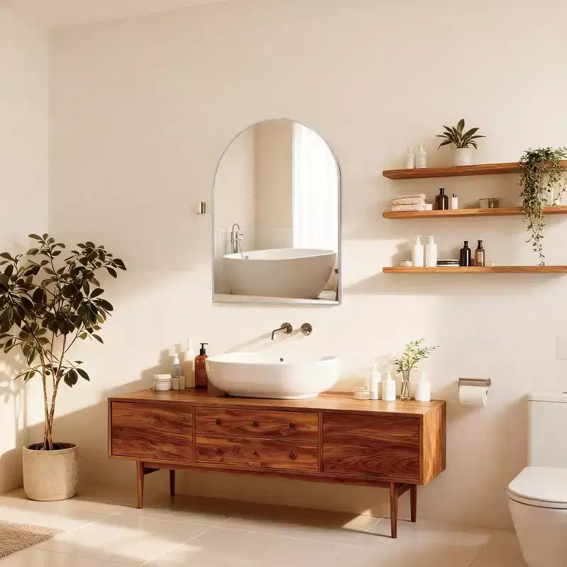 Miroir de salle de bain arqué, Miroir mural avec cadre en métal
