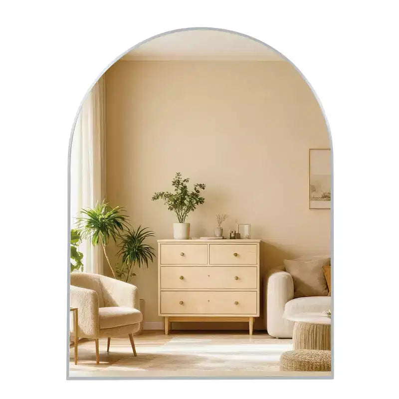 Miroir de salle de bain arqué, Miroir mural avec cadre en métal