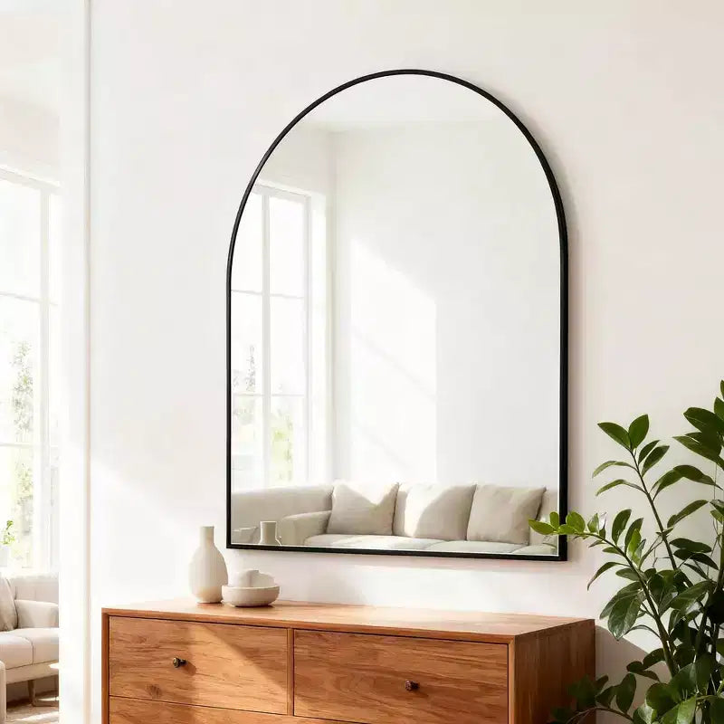 Miroir de salle de bain arqué, Miroir mural avec cadre en métal