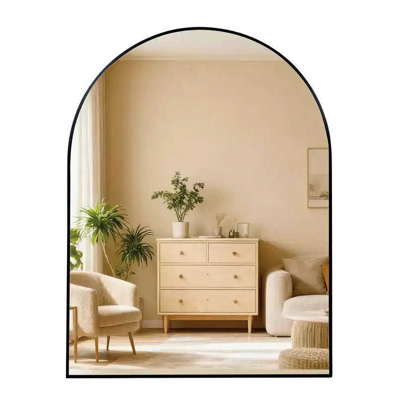 Miroir de salle de bain arqué, Miroir mural avec cadre en métal