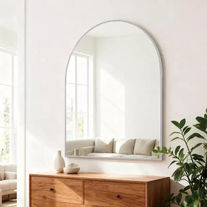 Miroir de salle de bain arqué, Miroir mural avec cadre en métal
