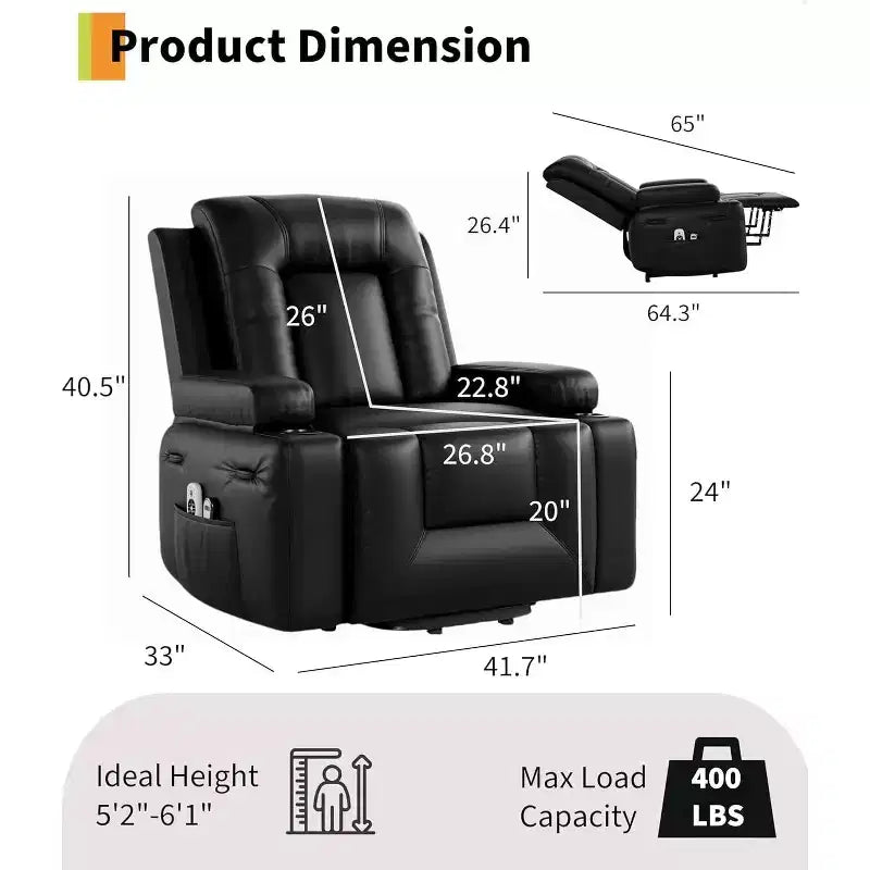 Fauteuil inclinable électrique surdimensionné, Siège de cinéma maison avec support lombaire