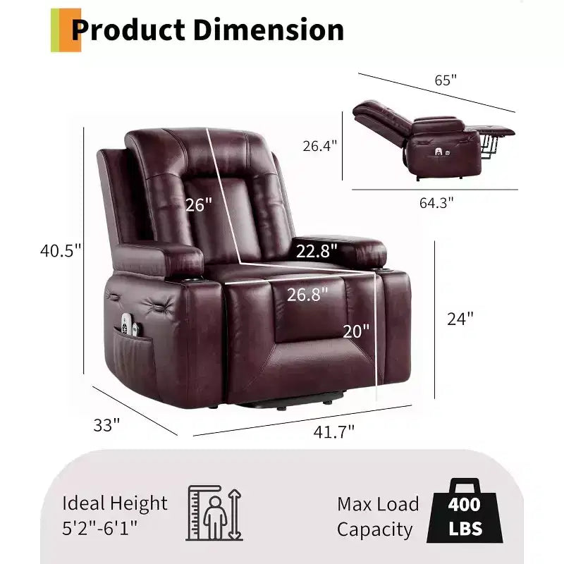 Fauteuil inclinable électrique surdimensionné, Siège de cinéma maison avec support lombaire