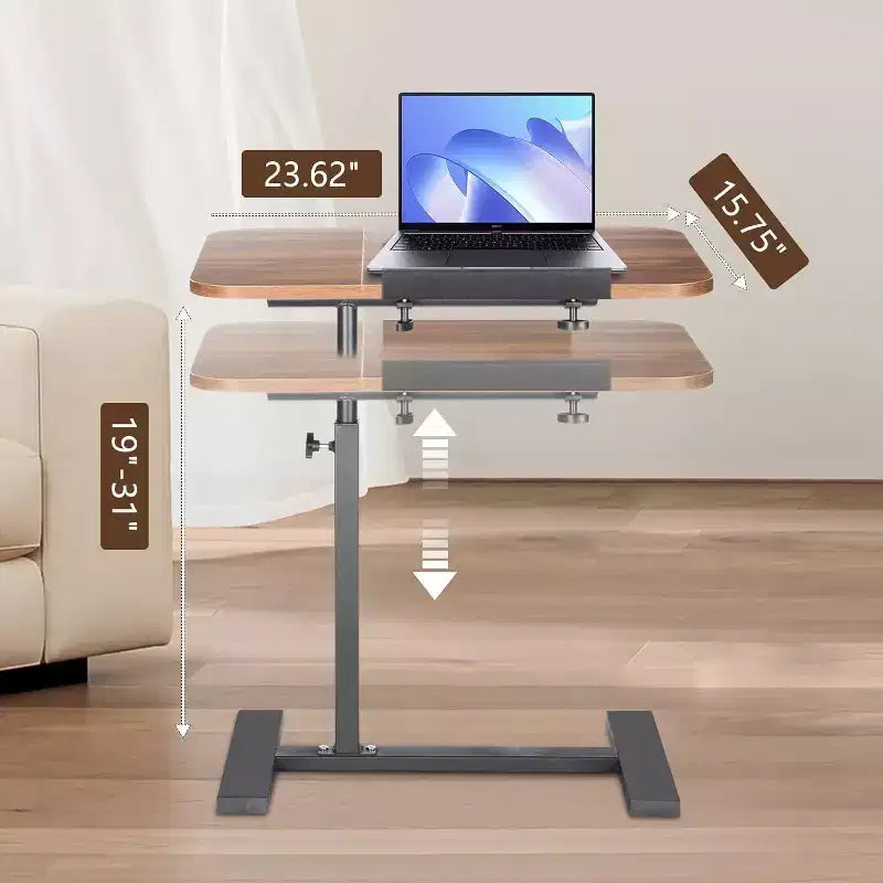 Bureau d'ordinateur portable roulant à hauteur réglable avec plateau inclinable et roulettes dissimulées