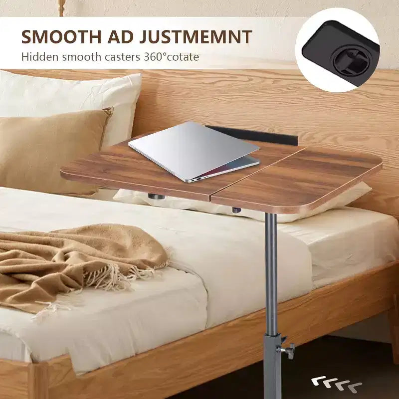 Bureau d'ordinateur portable roulant à hauteur réglable avec plateau inclinable et roulettes dissimulées