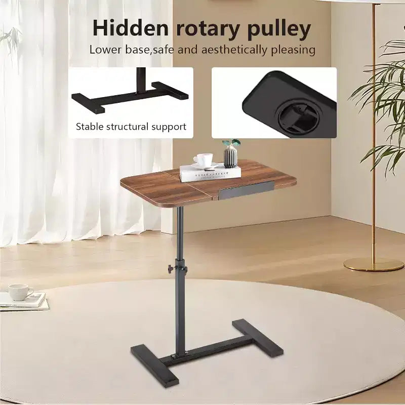 Bureau d'ordinateur portable roulant à hauteur réglable avec plateau inclinable et roulettes dissimulées