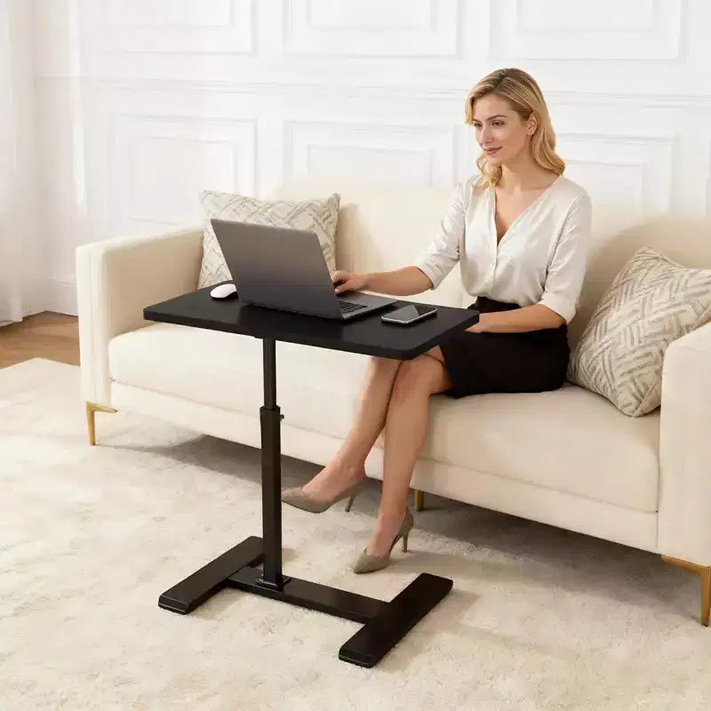 Bureau d'ordinateur portable roulant à hauteur réglable avec plateau inclinable et roulettes dissimulées