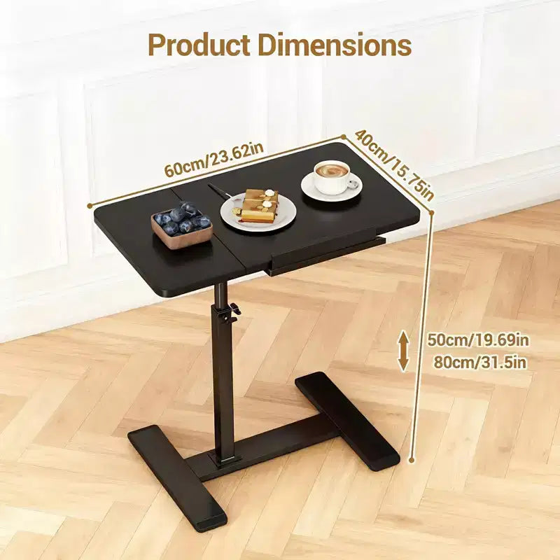 Bureau d'ordinateur portable roulant à hauteur réglable avec plateau inclinable et roulettes dissimulées