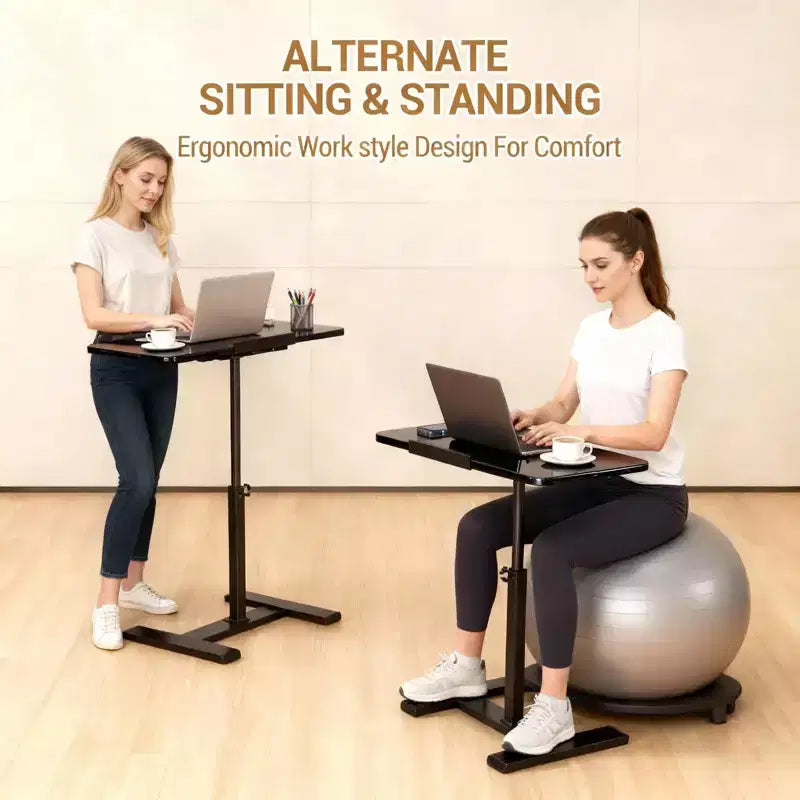 Bureau d'ordinateur portable roulant à hauteur réglable avec plateau inclinable et roulettes dissimulées