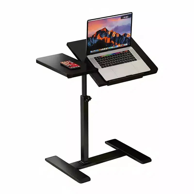 Adjustable Height Rolling Laptop Desk with Tilting Tabletop & Hidden Casters - Mobile Overbed Workstation, Sturdy Metal Frame