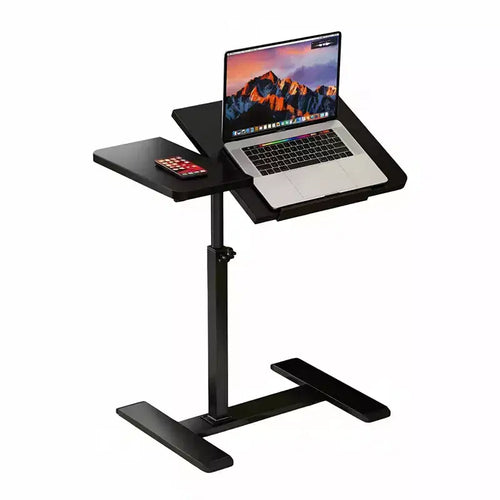Adjustable Height Rolling Laptop Desk with Tilting Tabletop & Hidden Casters - Mobile Overbed Workstation, Sturdy Metal Frame