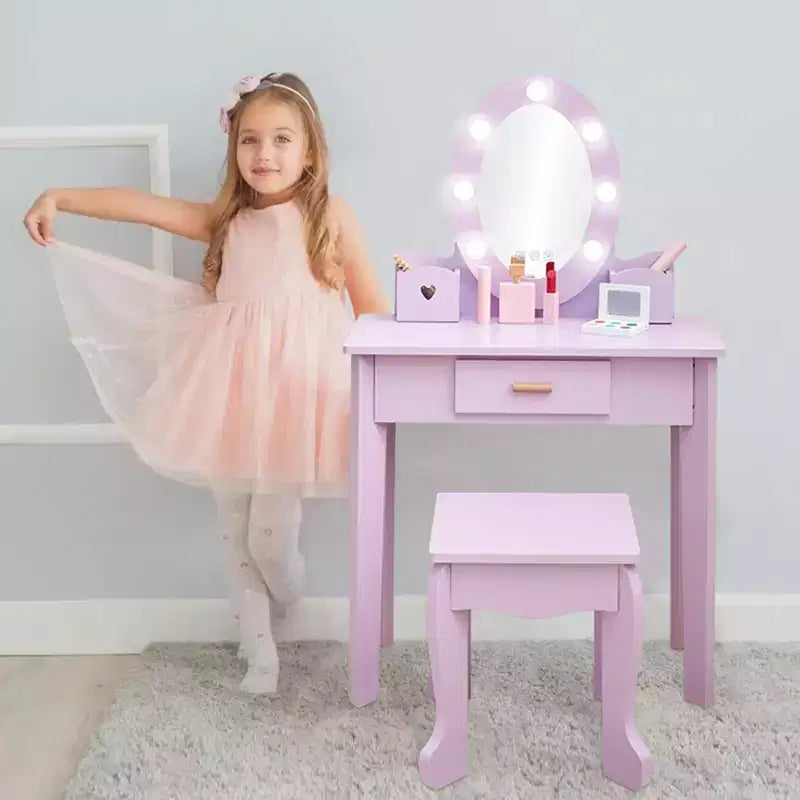 Table de maquillage et tabouret de coiffeuse pour enfants, coiffeuse et chaise