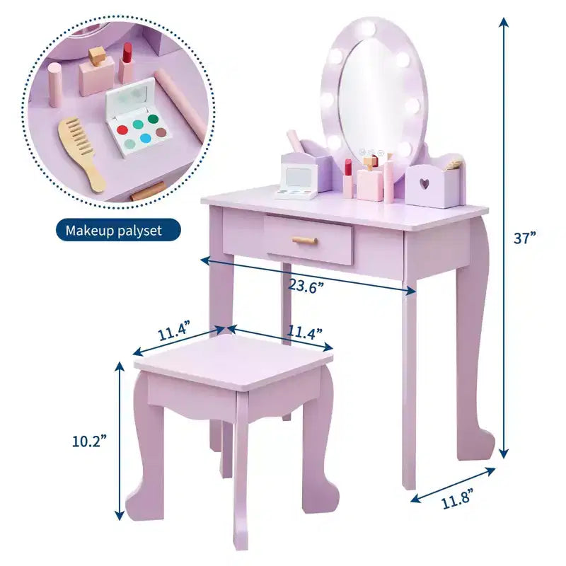 Table de maquillage et tabouret de coiffeuse pour enfants, coiffeuse et chaise
