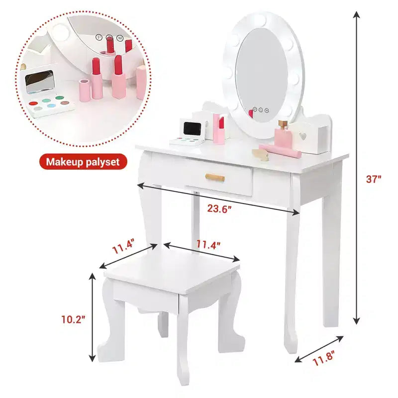 Table de maquillage et tabouret de coiffeuse pour enfants, coiffeuse et chaise