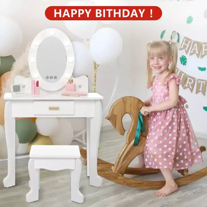 Table de maquillage et tabouret de coiffeuse pour enfants, coiffeuse et chaise