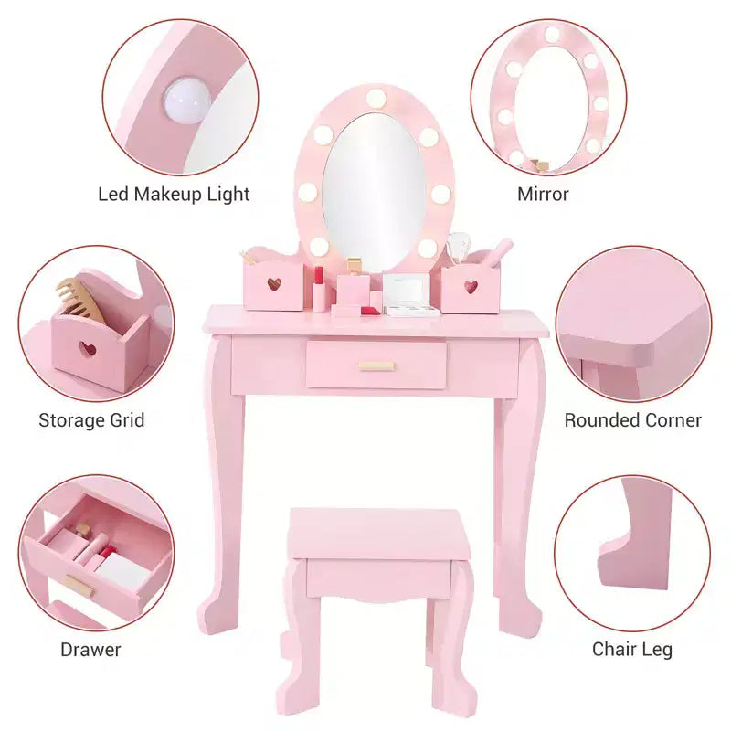 Table de maquillage et tabouret de coiffeuse pour enfants, coiffeuse et chaise