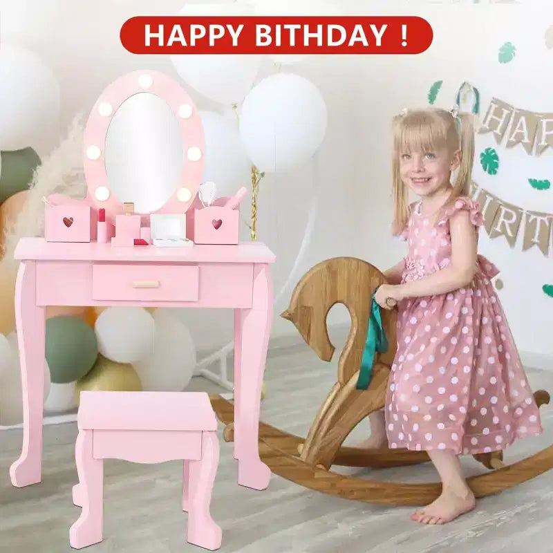 Table de maquillage et tabouret de coiffeuse pour enfants, coiffeuse et chaise