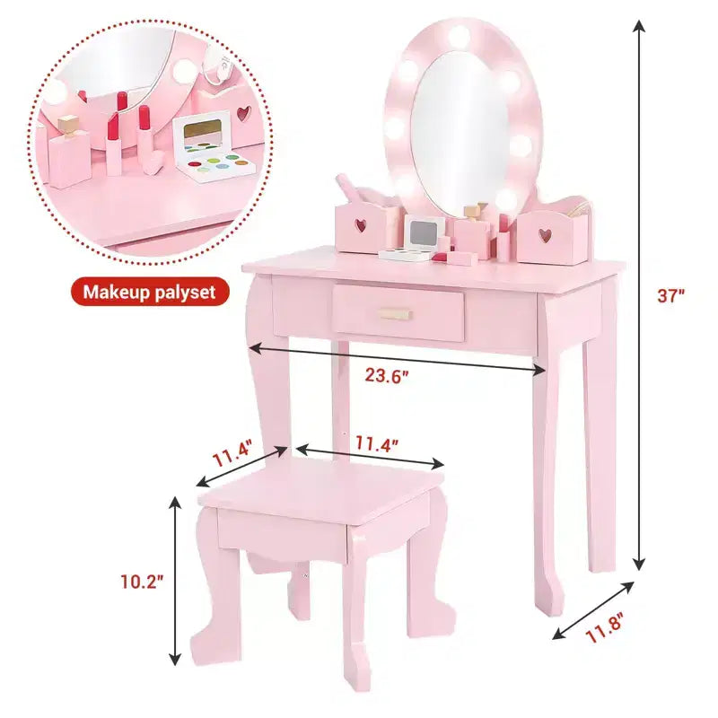 Table de maquillage et tabouret de coiffeuse pour enfants, coiffeuse et chaise