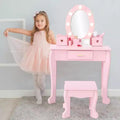 Kids' Vanity Set, Makeup Table and Stool for Girls, Vanity Table and Chair Set with Wood Makeup Playset for 4-9 Girls