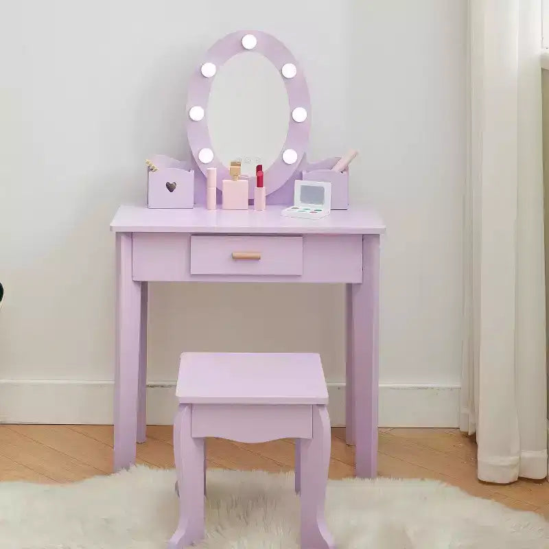 Table de maquillage et tabouret de coiffeuse pour enfants, coiffeuse et chaise