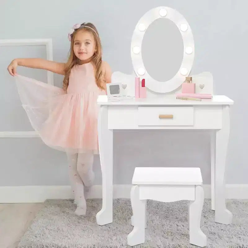 Table de maquillage et tabouret de coiffeuse pour enfants, coiffeuse et chaise