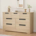 Commode Naturelle à 7 Tiroirs avec Poignées Encastrées, Organisateur de Rangement Moderne