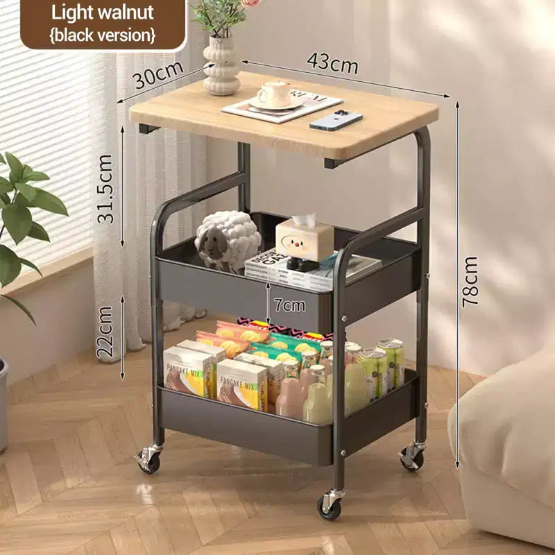 Dessert de cuisine à 3 niveaux avec plateau en bois et roulettes, chariot de rangement roulant pour cuisine