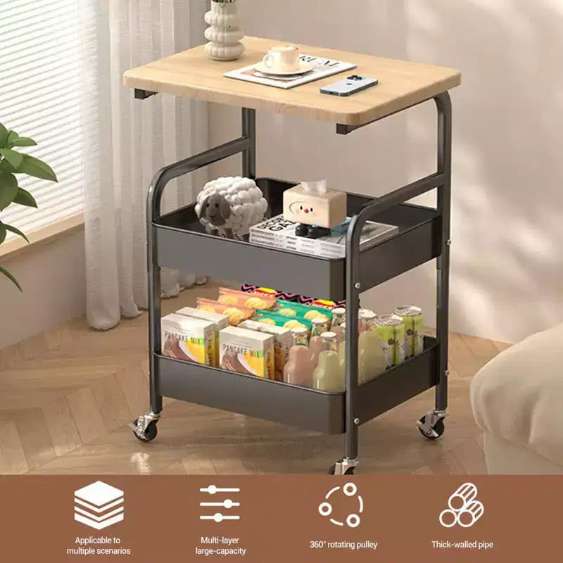 Dessert de cuisine à 3 niveaux avec plateau en bois et roulettes, chariot de rangement roulant pour cuisine