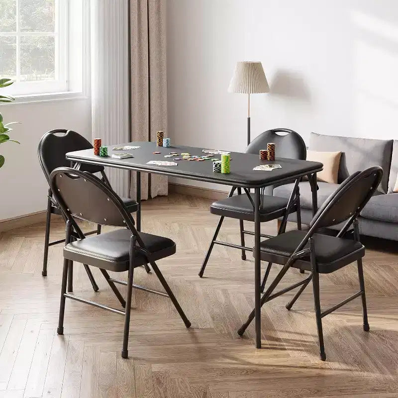 Table rectangulaire pliante portable avec surface en cuir PU
