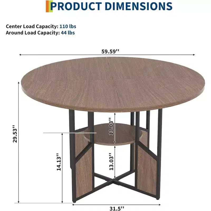 Table à manger ronde 150 cm, Table à dîner pour 4-6 personnes, Grandes tables de salle à manger en bois