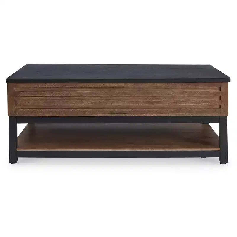 Table basse relevable avec rangement, marron chaud/noir