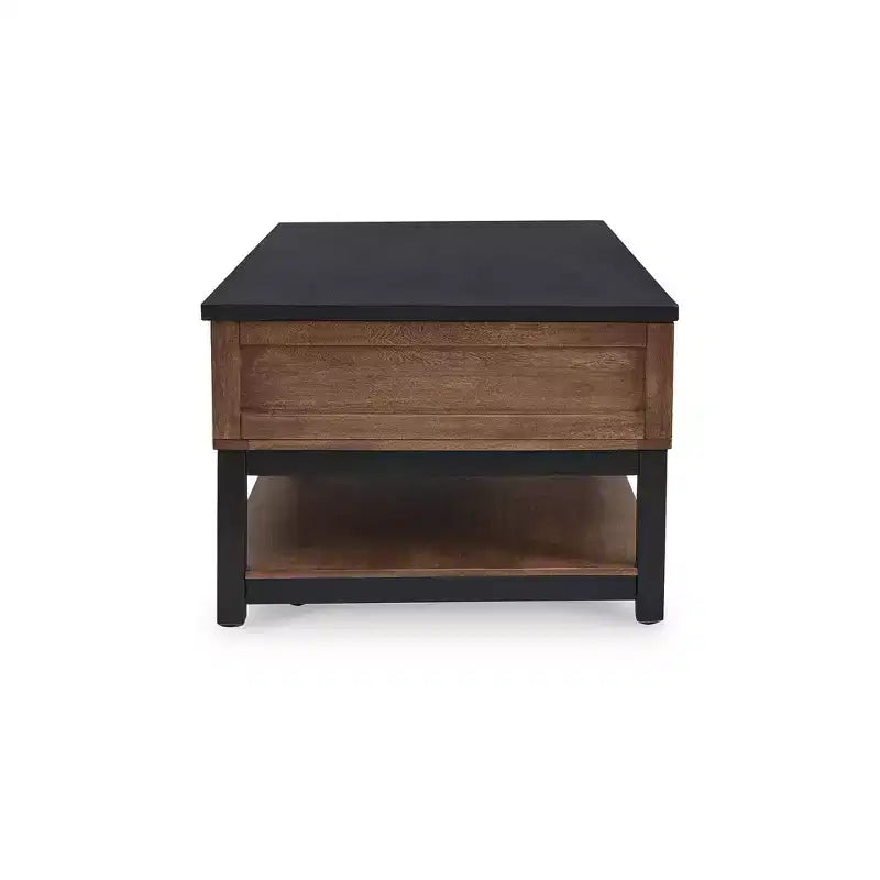Table basse relevable avec rangement, marron chaud/noir