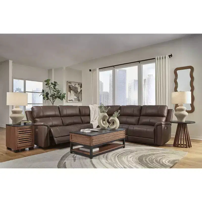 Table basse relevable avec rangement, marron chaud/noir