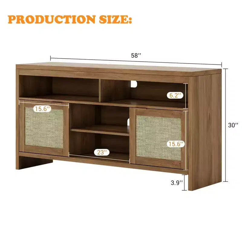 Meuble TV de 147 cm pour téléviseurs jusqu'à 165 cm - Meuble TV avec accents en rotin