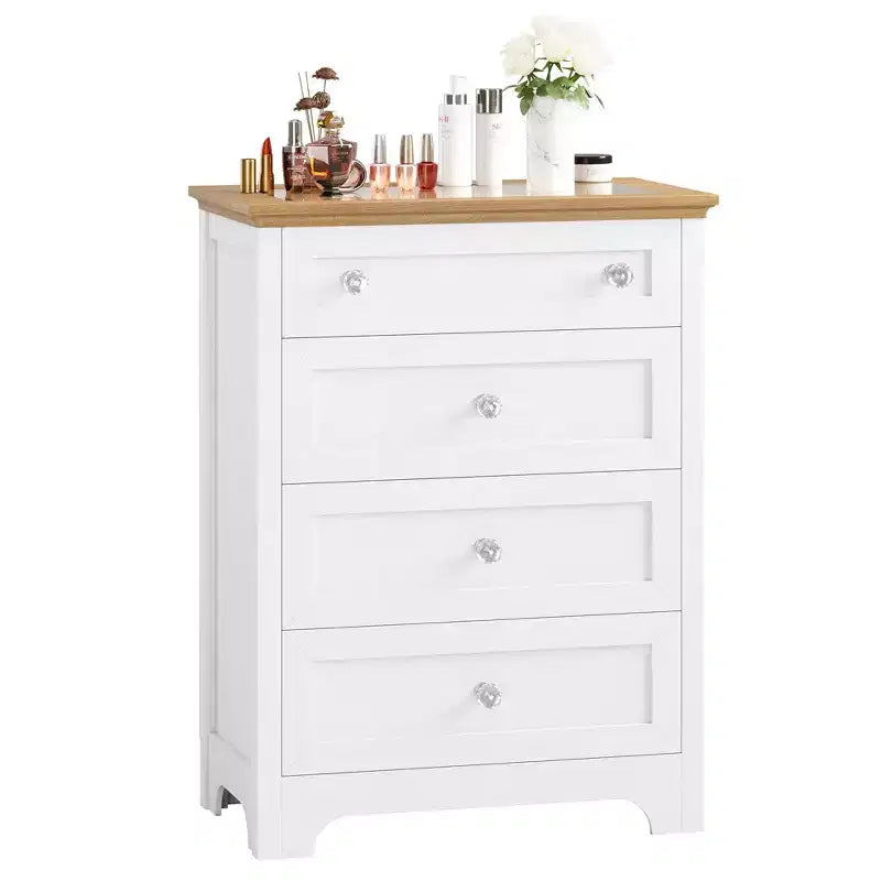 Commode blanche avec lumière LED, table de chevet à 4 tiroirs avec veilleuse