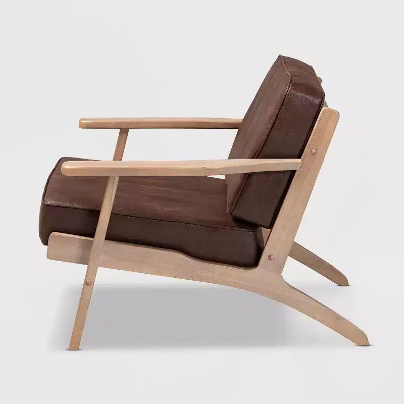 Fauteuil en bois rembourré en similicuir, design mi-siècle, rembourrage en mousse confortable