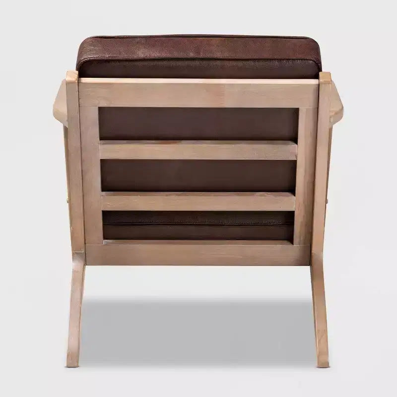 Fauteuil en bois rembourré en similicuir, design mi-siècle, rembourrage en mousse confortable