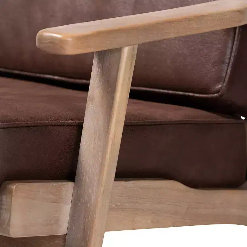 Fauteuil en bois rembourré en similicuir, design mi-siècle, rembourrage en mousse confortable