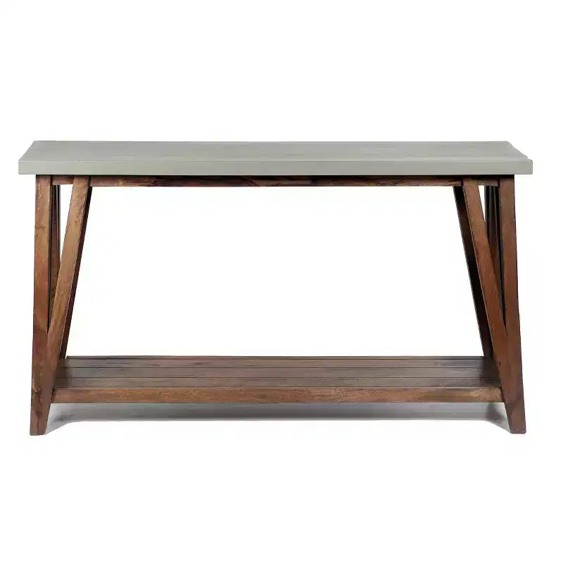 Table de console média avec plateau enduit de béton et bois gris clair/marron