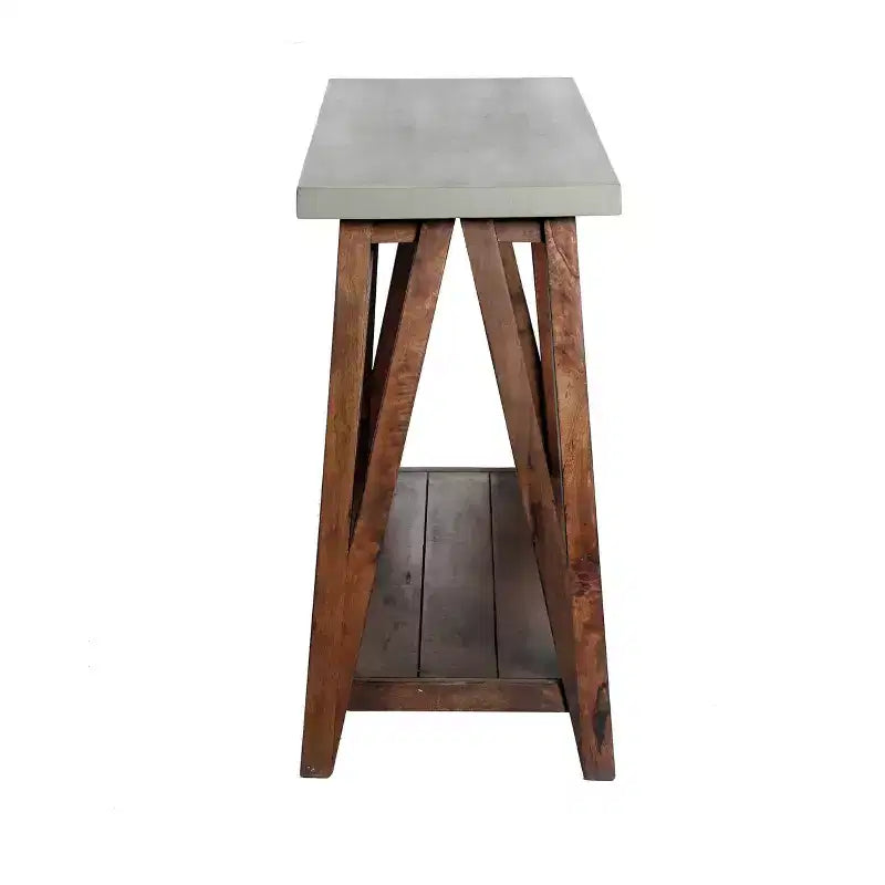 Table de console média avec plateau enduit de béton et bois gris clair/marron