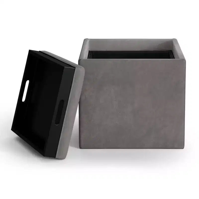 Pouffe de rangement cube avec plateau