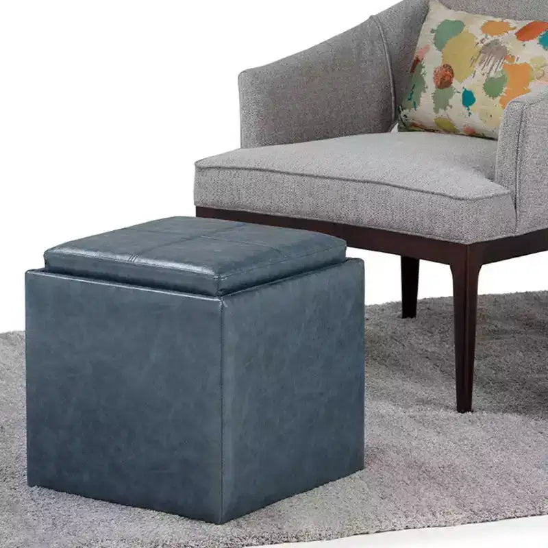 Pouffe de rangement cube avec plateau