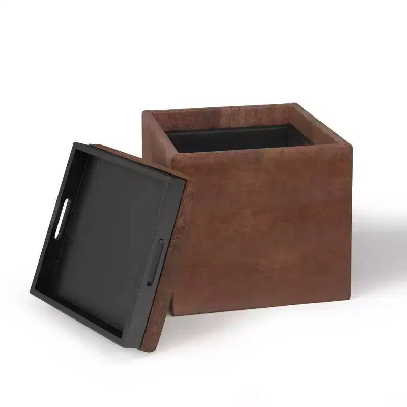 Pouffe de rangement cube avec plateau