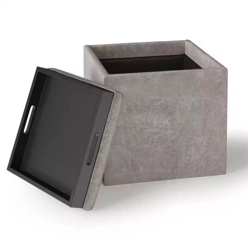 Pouffe de rangement cube avec plateau