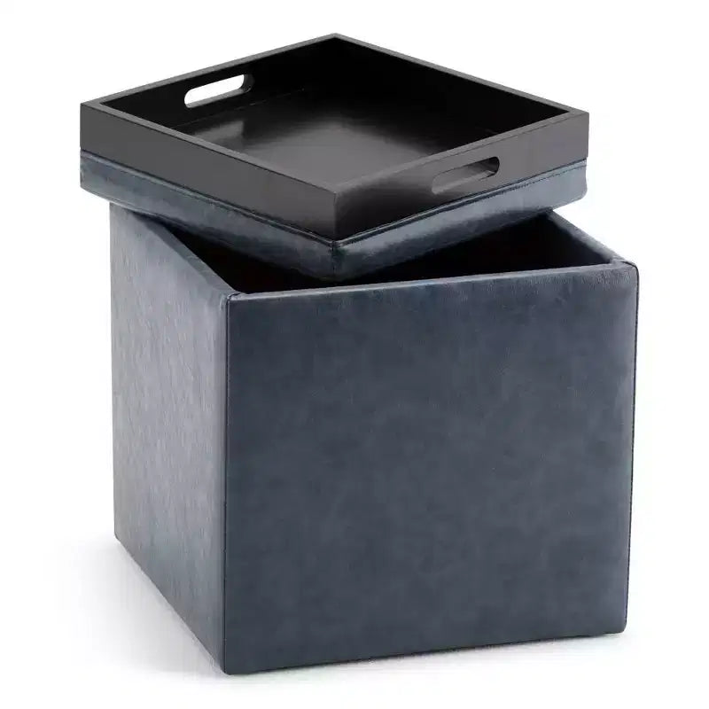 Pouffe de rangement cube avec plateau